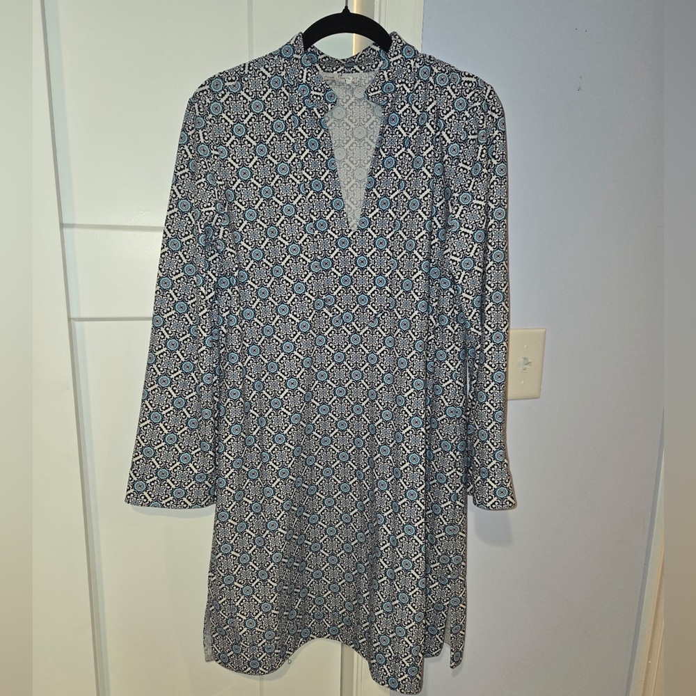 Jude Connally Blue and Black Long Sleeve Patterned Shift Dress